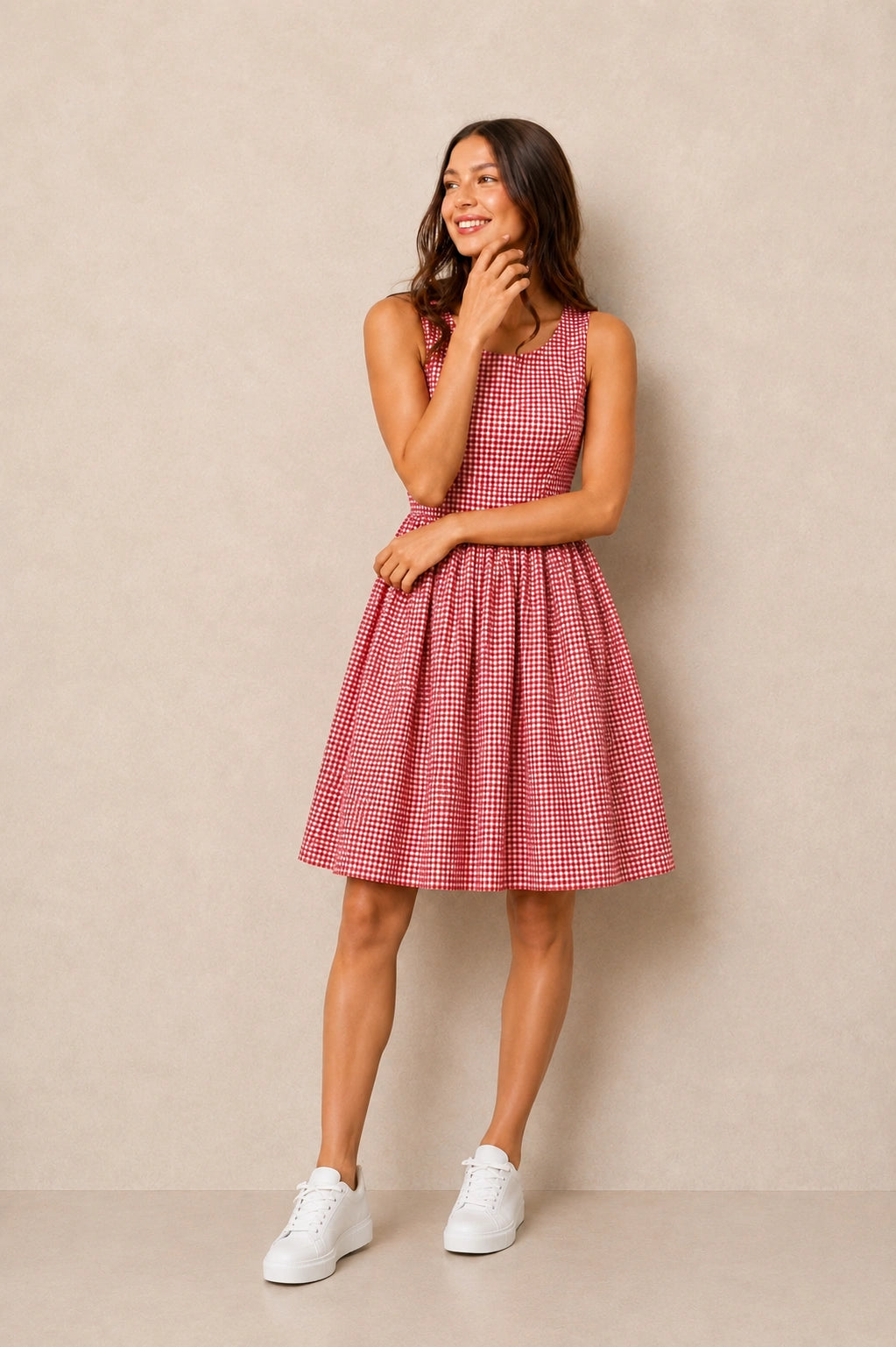 Red Gingham Summer Mini Dress